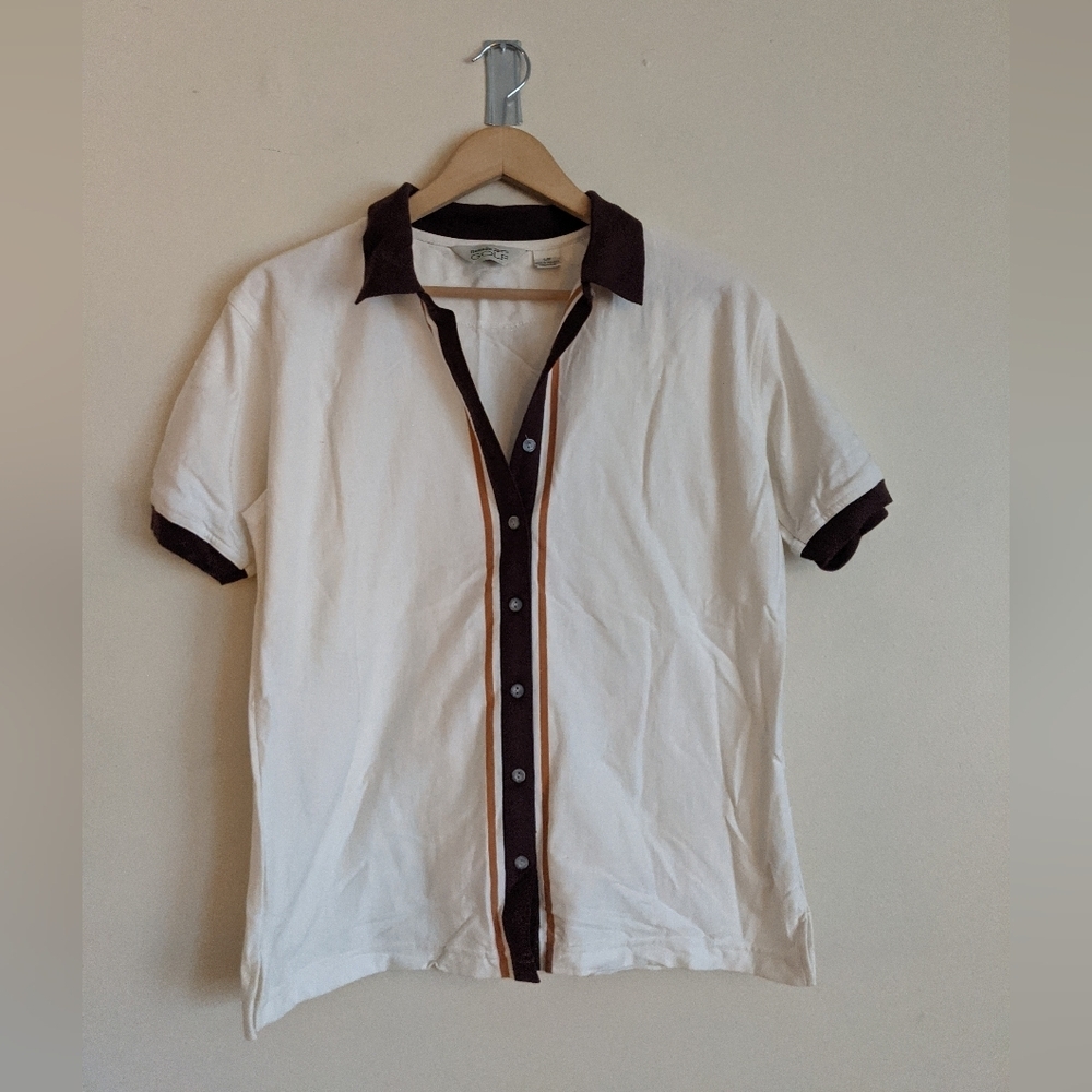 Reebok Golf White and Brown Casual Button Down Shirt Med